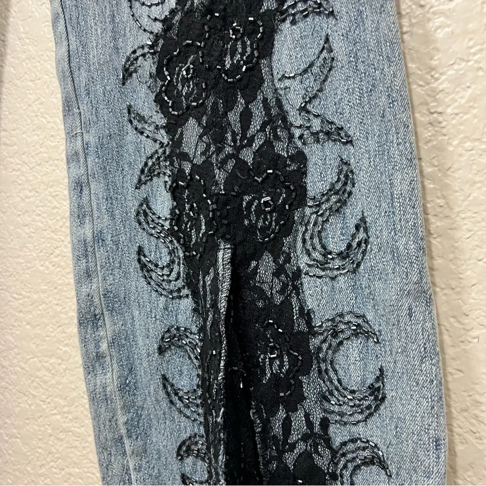 Vintage Y2K Jeanology Jeans Flare Black Lace Size 12
